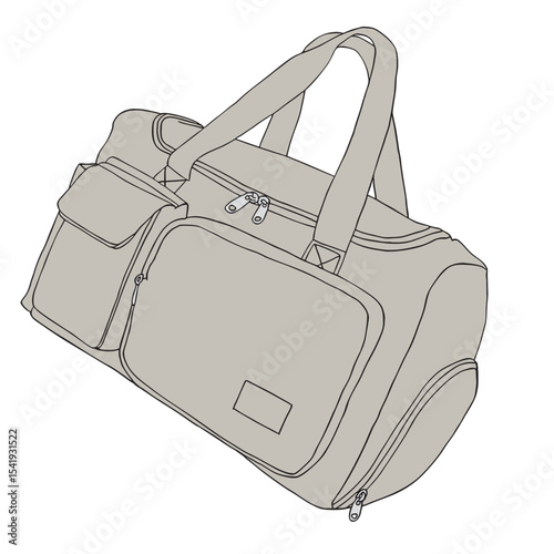 ボストンバック　単体　グレー　ひもなし　イラスト
