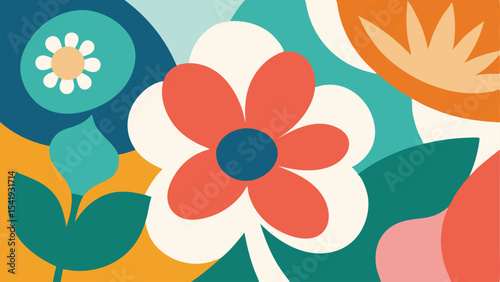 Abstract floral illustration with bold colors and organic shapes for modern designs photo
