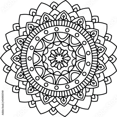 Intricate black and white mandala design for coloring