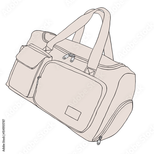 ボストンバック　単体　クリーム色　ひもなし　イラスト
