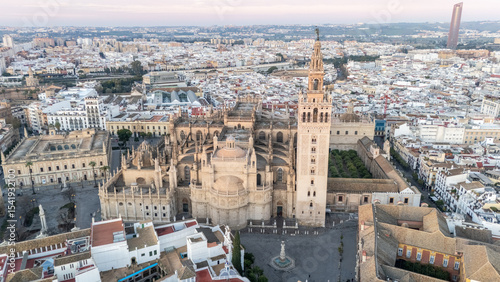 Aerial View of Seville Cathedral and Giralda Tower
