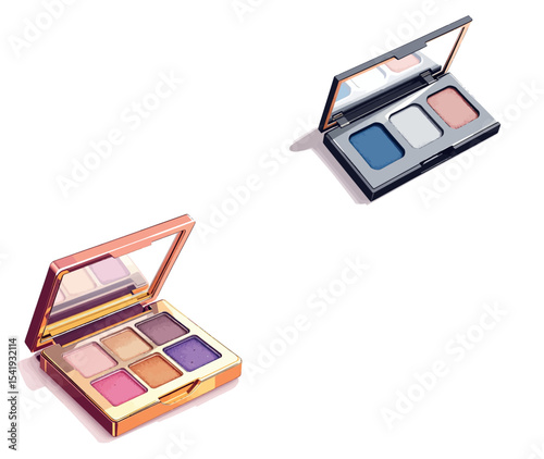 Vsai two eyeshadow palettes showing vibrant colors are open, revealing small mirrors