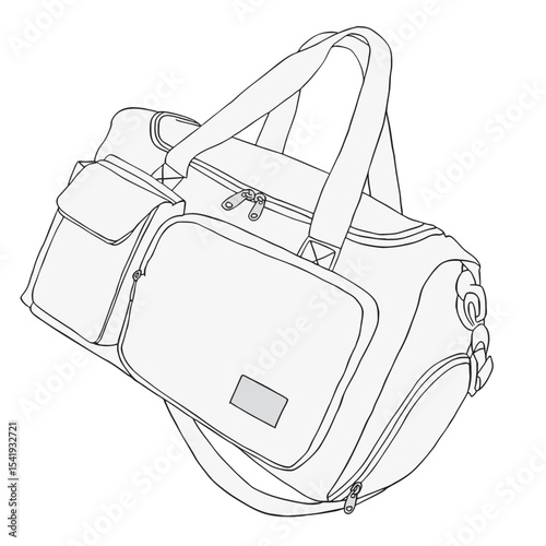 ボストンバック　単体　白　ひもあり　イラスト