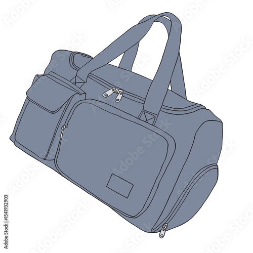 ボストンバック　単体　グレー　ひもなし　イラスト
