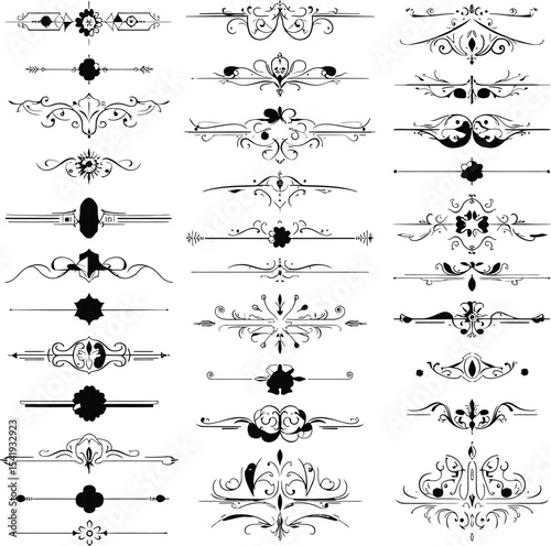Collection of decorative dividers borders and design elements in black and white