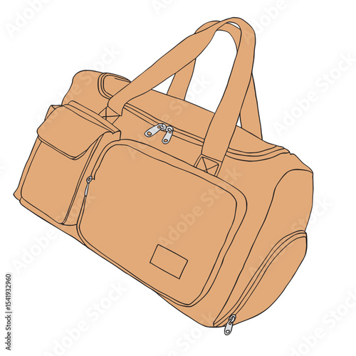 ボストンバック　単体　オレンジ　ひもなし　イラスト