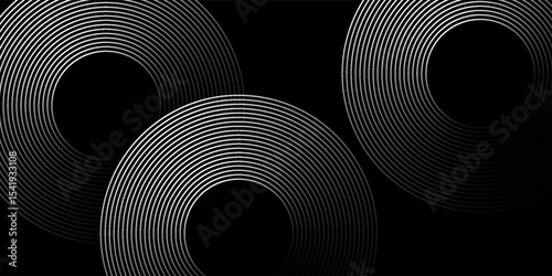 Abstract black background with white circle rings. Digital future technology concept.