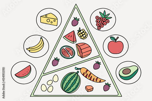Illustrated food pyramid guide healthy eating habits