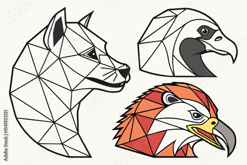Geometric wildlife portraits fox bear deer
