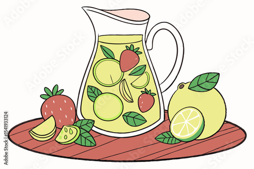 Refreshing fruit infused water pitcher illustration