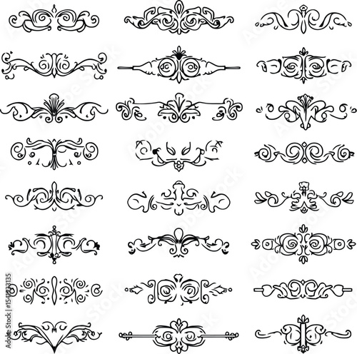 Collection of Decorative Dividers and Flourishes in Black and White Vector Format
