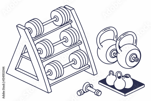 Isometric illustration of fitness equipment