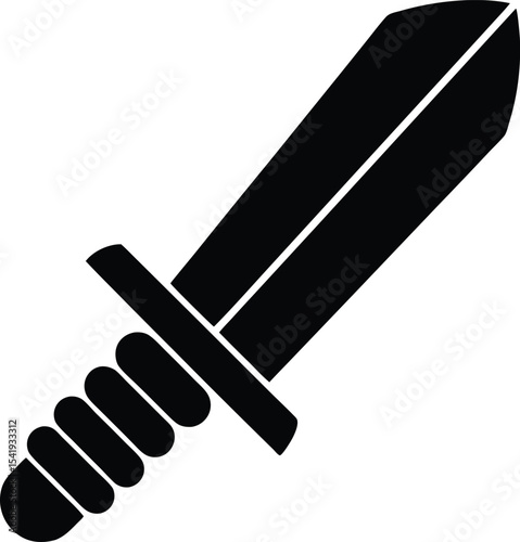 Simple Black Silhouette of a Sword with a Ribbed Handle Design