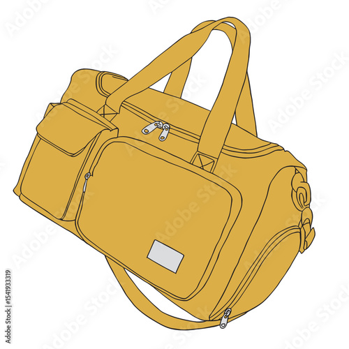 ボストンバック　単体　黄色　ひもあり　イラスト