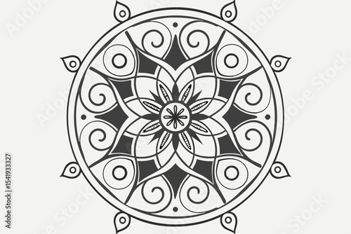 Ornate mandala design element in dark blue
