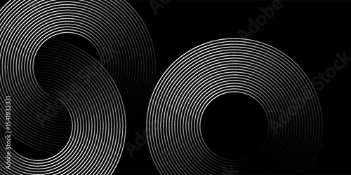 Abstract black background with white circle rings. Digital future technology concept.