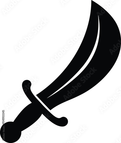 Black silhouette of a scimitar on a white background illustration