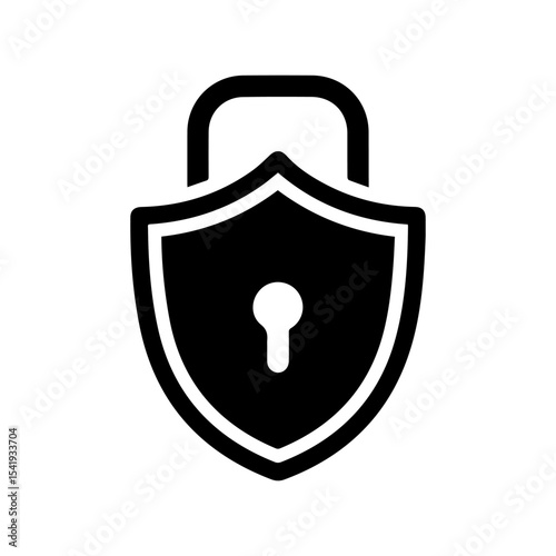 A black shieldshaped padlock with a keyhole is centered on a white background