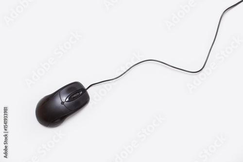 A black computer mousse with cable on a white background