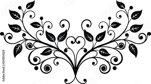Elegant Black and White Floral Design with Swirls and Decorative Elements