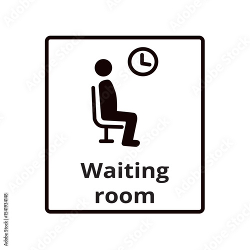 Black and white waiting room sign isolated on a white background