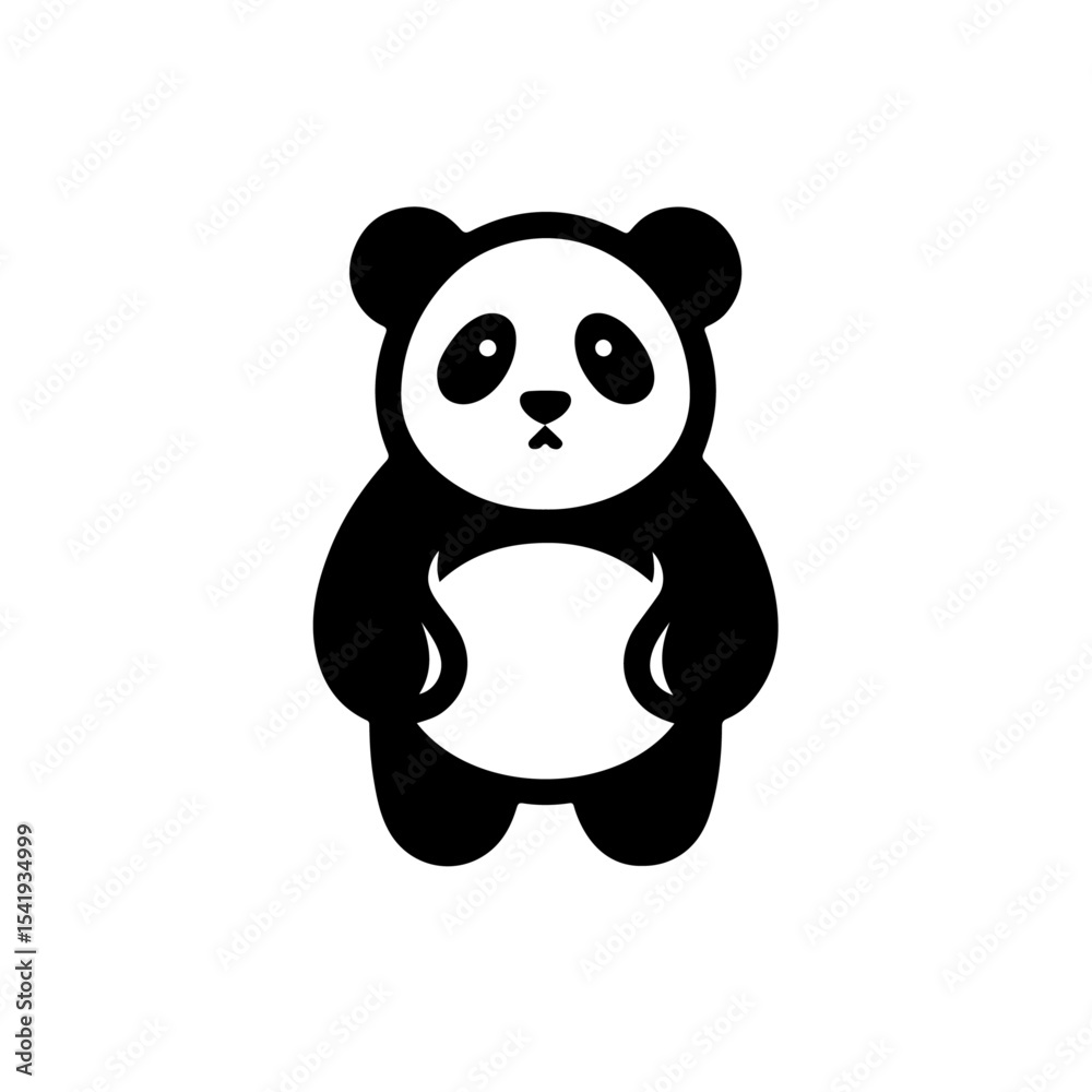 Fototapeta premium Panda Icon – Standing Black and White Cartoon Bear with Raised Arms on White Background
