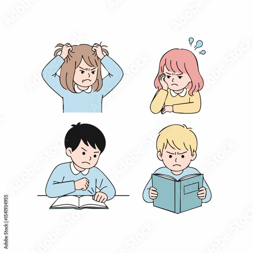 Cute Illustration of Cartoon Angry Student and Kid Expression Emotion