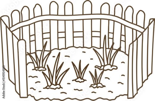 Wooden garden fence enclosing small plants and soil backyard landscaping, outdoor flora growth illustration