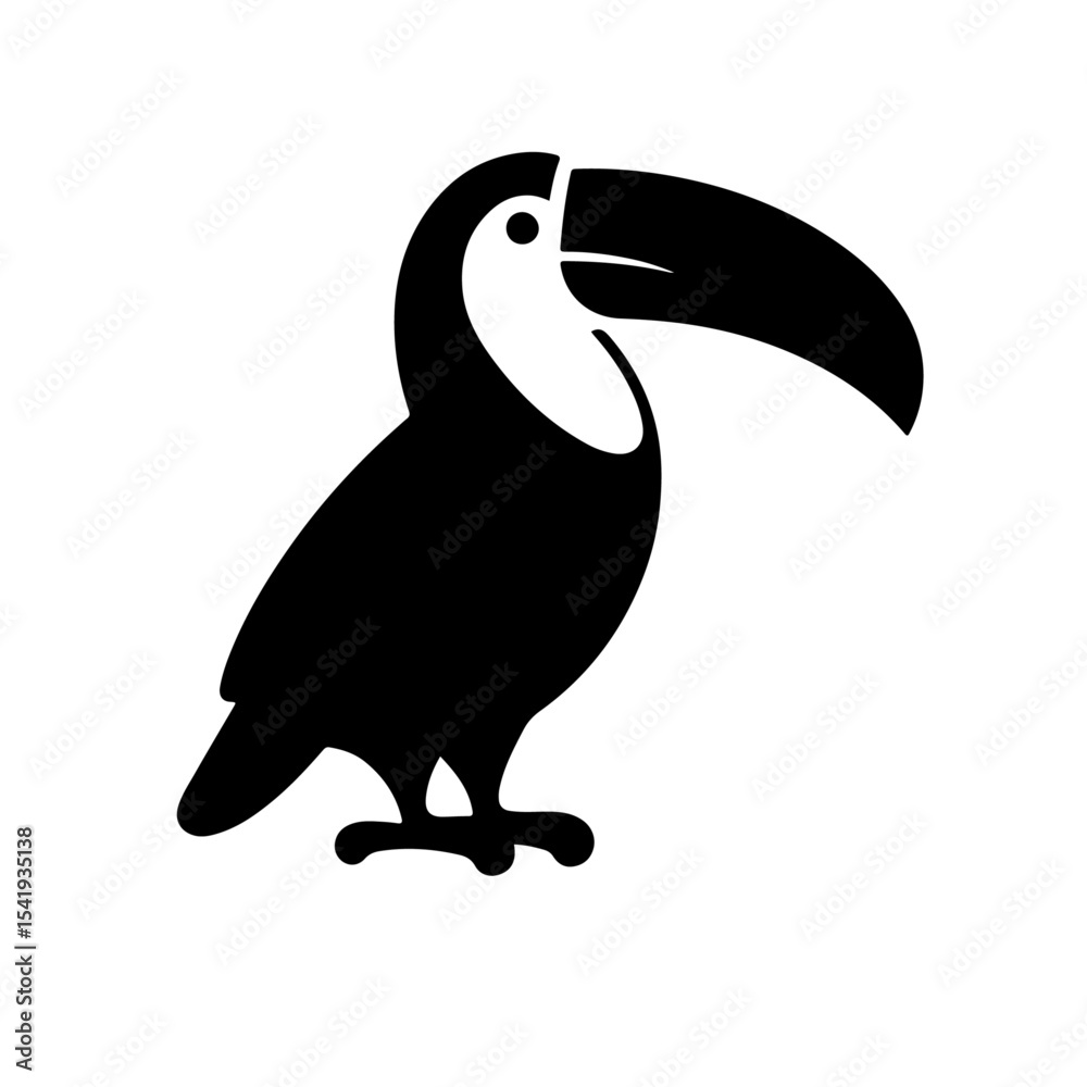 Obraz premium Toucan Silhouette Icon – Black Tropical Bird with Large Beak Facing Right on White Background