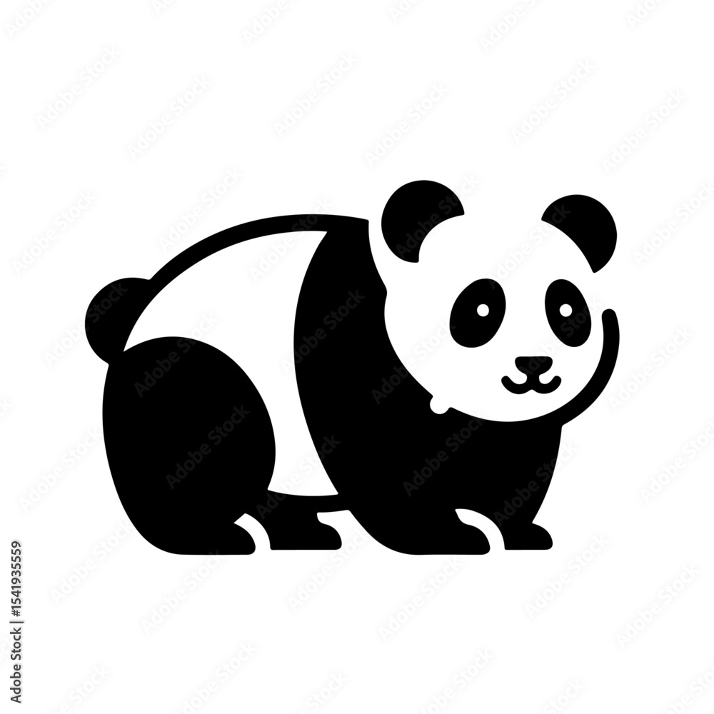 Naklejka premium Panda Icon – Standing Black and White Cartoon Bear with Raised Arms on White Background