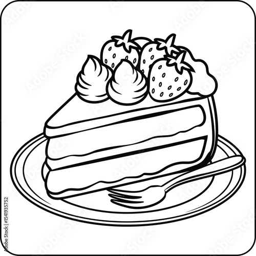 Strawberry Cake Slice Coloring Page