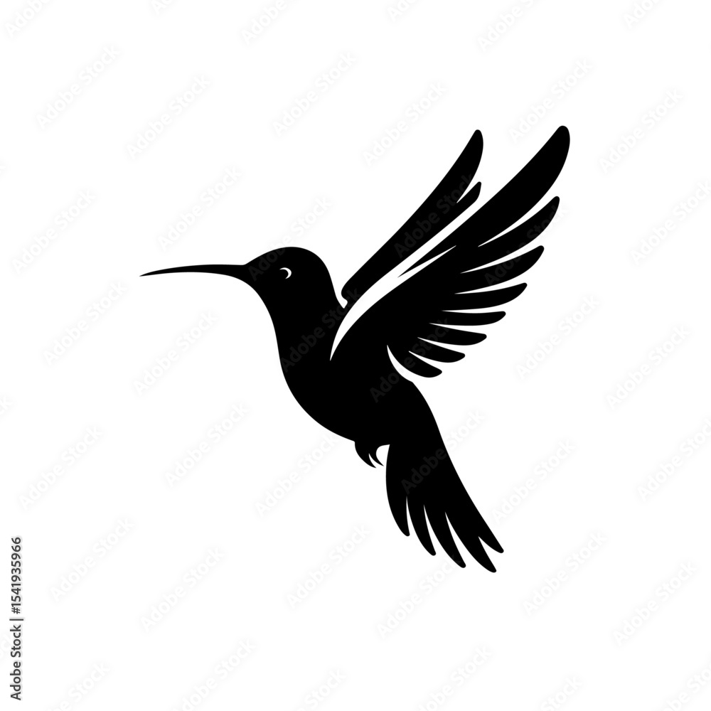 Fototapeta premium Stunning Black Hummingbird Silhouette in Dynamic Flight, Elegant Nature Vector Art for Design, Wildlife Illustration