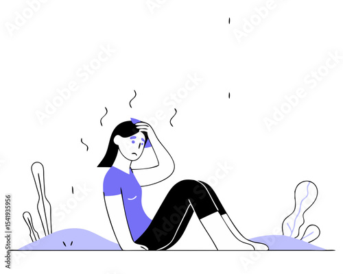 Woman Collapsing from Heat Stroke - Summer Emergency Vector Illustration