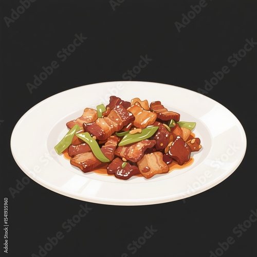Sichuan-style stir-fried pork, braised pork in brown sauce, hand-drawn ingredients for Chinese dishes