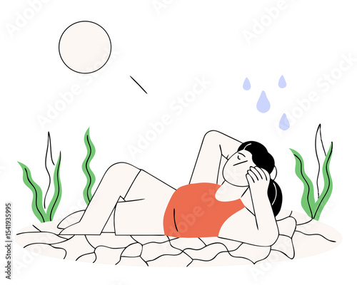 Woman Collapsing from Heat Stroke - Summer Emergency Vector Illustration