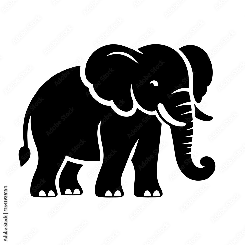 Elephant Silhouette Icon – Black Vector Animal with Upward Curved Trunk on White Background Elephant Silhouette Icon – Black Vector Animal with Upward Curved Trunk on White Background