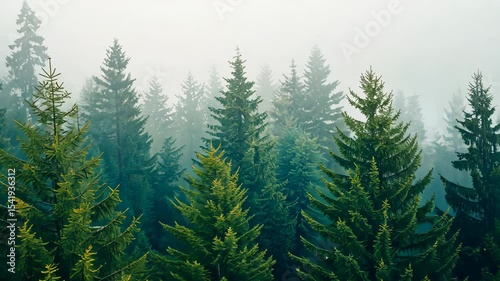 Misty Green Forest Forming a Triangle Against a Soft Sky