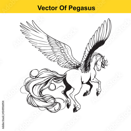 Black and White Line Art of a Majestic Pegasus with Wings for Easy Tracing