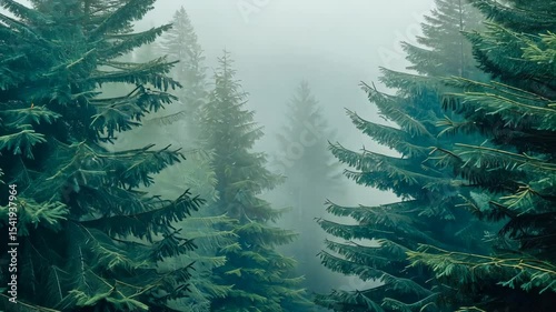 Misty Green Forest Forming a Triangle Against a Soft Sky