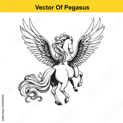 Black and White Line Art of a Majestic Pegasus with Wings for Easy Tracing
