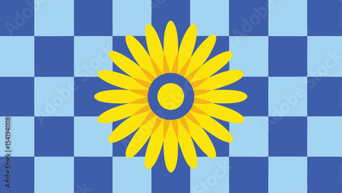 Artistic yellow flower design with blue checkerboard background suitable for various projects