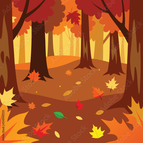 Autumn forest scene illustration depicting trees leaves and the fall season