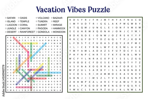 Vacation Vibes Word Search Puzzle with Travel Destinations Theme