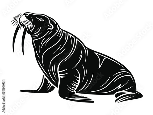 black silhouette of Walrus illustration icon vector for logo, isolated on white background