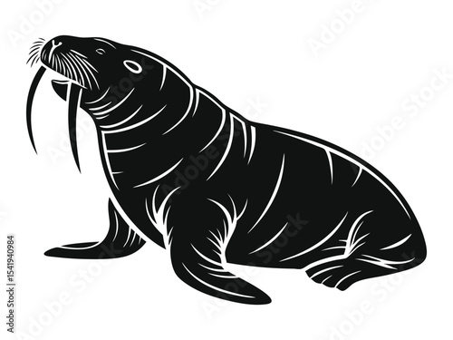 black silhouette of Walrus illustration icon vector for logo, isolated on white background