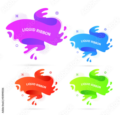 Bright liquid ribbons on white background. Collection design elements, decorative sticker for sale banner. 