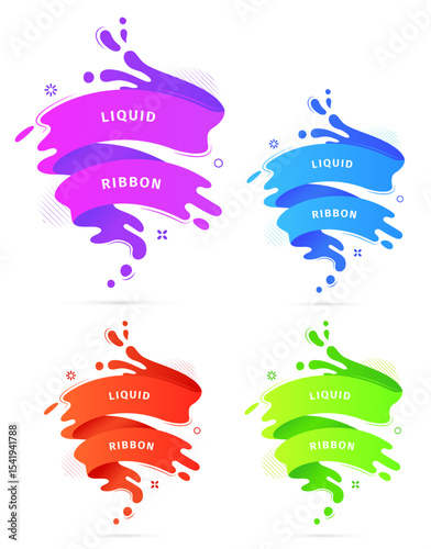 Bright liquid ribbons on white background. Collection design elements, decorative sticker for sale banner. 