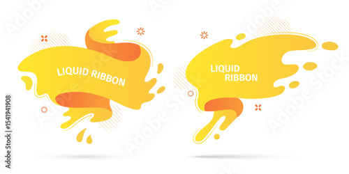 Bright yellow liquid ribbons on white background. Collection design elements, decorative sticker for sale banner. 