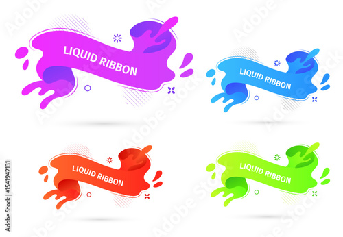Bright liquid ribbons on white background. Collection design elements, decorative sticker for sale banner. 