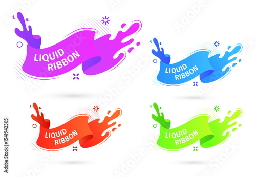 Bright liquid ribbons on white background. Collection design elements, decorative sticker for sale banner. 